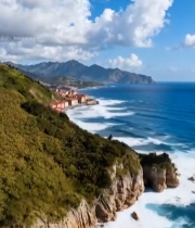  海边红顶房屋与山海风光5263#竖屏 	 