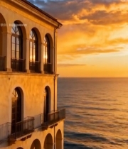  海边建筑日落景色162#竖屏 	 