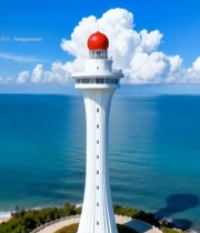  海边灯塔空中全景83#竖屏 	 