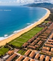  海边度假地航拍全景4318#竖屏 	 