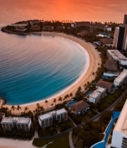  海边度假村日落全景378#竖屏 	 