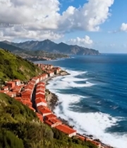  海岸边红顶房屋自然风光1243#竖屏 	 