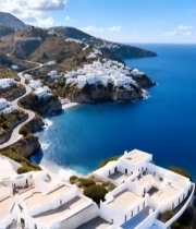  海岸边白色建筑群航拍风景4269#竖屏 	 