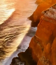  海岸红色悬崖与海浪景观4947#竖屏 	 