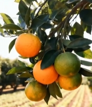  果园枝头挂着的新鲜橙子4705#竖屏 	 