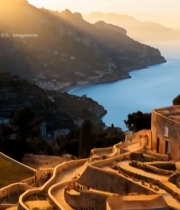  海岸山城日落全景185#竖屏 	 