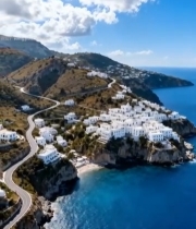  海岸白色建筑与蜿蜒公路景观7174#竖屏 	 