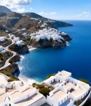  海岸边白色建筑群航拍风景4269#竖屏 	 