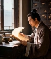  古代中医研读古书场景3995#竖屏 	 