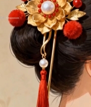  古风发簪佩戴特写1514#竖屏 	 