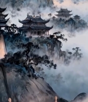  古风山水楼阁景观素材5909#竖屏 	 