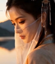  古风汉服女子面纱半遮面6470#竖屏 	 