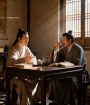  古代人物室内对坐交谈场景4295#竖屏 	 