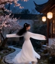  古风女子月夜庭院中起舞5617#竖屏 	 