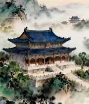  古风山水中式建筑景观5149#竖屏 	 