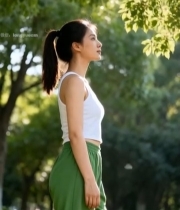  公园中女子享受自然3976#竖屏 	 