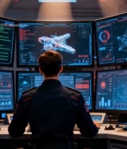  工作人员操作多屏幕监控台3907#竖屏 	 