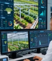  工作人员监控农业温室数据1360#竖屏 	 