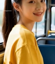  公交车上微笑的年轻女性(2)4812#竖屏 	 