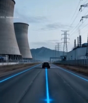  公路上行驶的汽车与电厂背景(2)6286#竖屏 	 