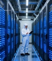  工作人员机房内查看设备3205#竖屏 	 