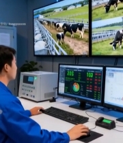  工作人员监控奶牛养殖画面6492#竖屏 	 