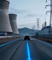  公路上行驶的汽车与电厂背景(2)6286#竖屏 	 