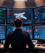  工作人员操作多屏幕监控台3907#竖屏 	 