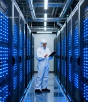  工作人员机房内查看设备3205#竖屏 	 