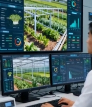  工作人员监控农业温室数据1360#竖屏 	 