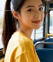  公交车上微笑的年轻女性(2)4812#竖屏 	 