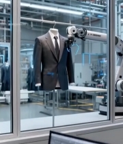  工人在工厂操作电脑设计西装293#竖屏 	 