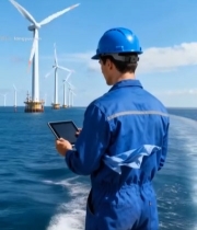  工人海上操作平板监控风力发电机464#竖屏 	 