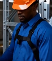  工人戴橙色安全帽工作画面4264#竖屏 	 