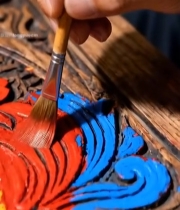  工匠手绘木雕花纹6923#竖屏 	 