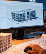  工地旁电脑绘制建筑设计图5612#竖屏 	 