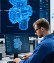  工程师查看电脑及大屏机械模型1646#竖屏 	 