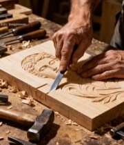  工匠手工雕刻木材画面5394#竖屏 	 