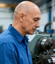  工厂内光头男性工人工作画面1518#竖屏 	 