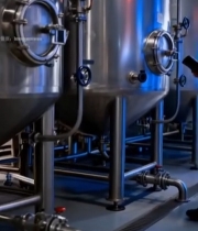  工厂工人检查不锈钢储罐1302#竖屏 	 