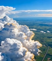  高空俯瞰田野与云层景观6837#竖屏 	 