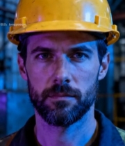  工厂工人头戴黄色安全帽特写2503#竖屏 	 