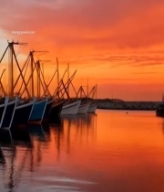  港口日落时分停泊船只景象4039#竖屏 	 