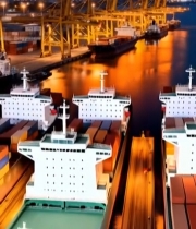  港口码头夜晚船舶景象5893#竖屏 	 