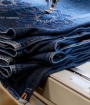  缝纫机刺绣牛仔裤画面3108#竖屏 	 