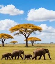  非洲草原大象群行走画面512#竖屏 	 