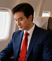  飞机上办公的商务男士1262#竖屏 	 