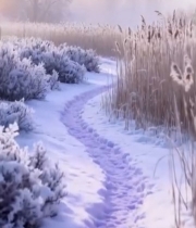  冬日雪覆盖的小径自然风光5662#竖屏 	 