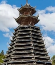  侗族鼓楼建筑5567#竖屏 	 