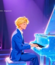  动漫人物舞台弹钢琴场景(1)5934#竖屏 	 